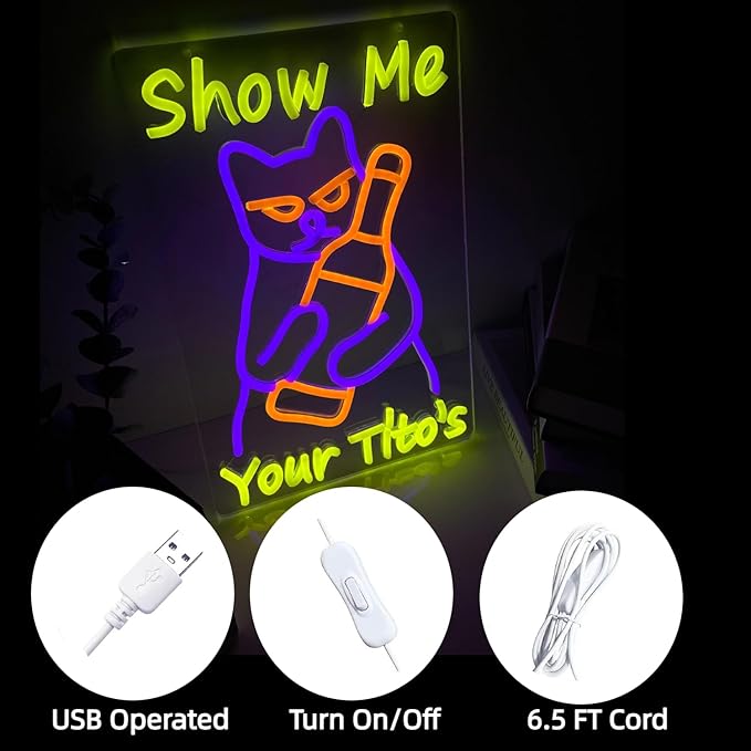 Neon Sign Cat Tito Light for Home Bar Pub, Dimmable LED Wall Light for Party - Image 2