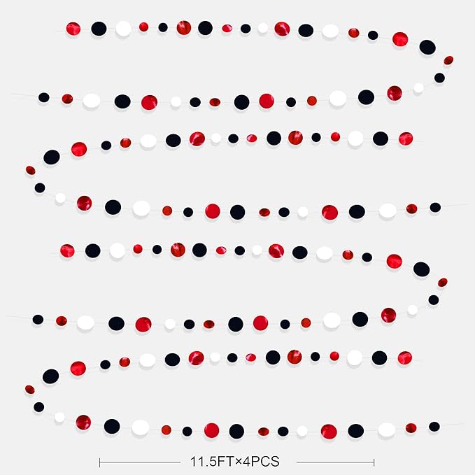 46 Ft Red Black and White Circle Dots Garland Hanging Paper Polka Dots Streamer - Image 2