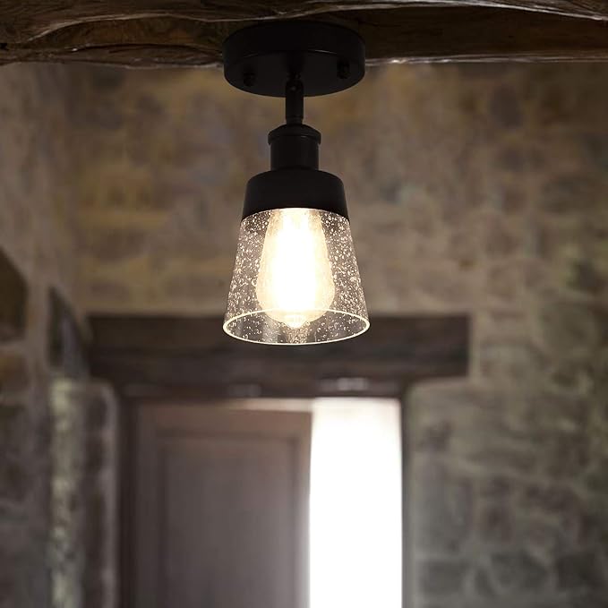 Fivess Lighting Industrial Glass Semi Flush Mount Ceiling Light, 9.45x4.72x4.72 - Image 3