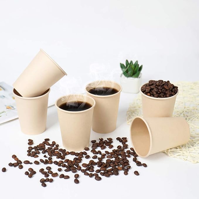 100 Count 12 oz Plant Fiber Disposable Light Brown Paper Coffee Cups, Hot Coffee - Image 4