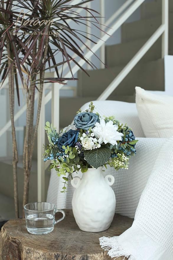 Floroom Artificial Flowers 50pcs Real Looking Dusty Blue Foam Fake Roses - Image 2
