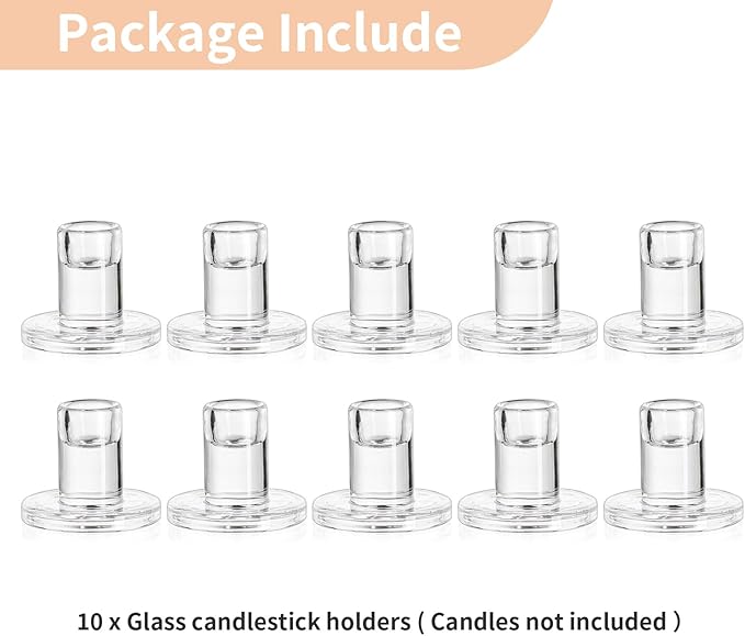 NUPTIO Glass Candle Stick Holder: Set of 10 Clear Small Taper Candlestick - Image 7