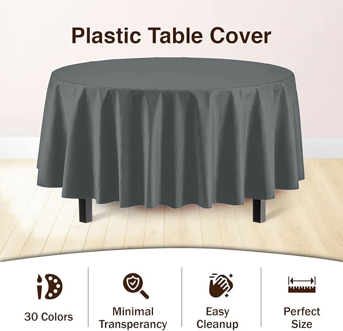 Party Solids 12-Pack Premium Plastic 84-Inch Round Tablecloth - Image 3