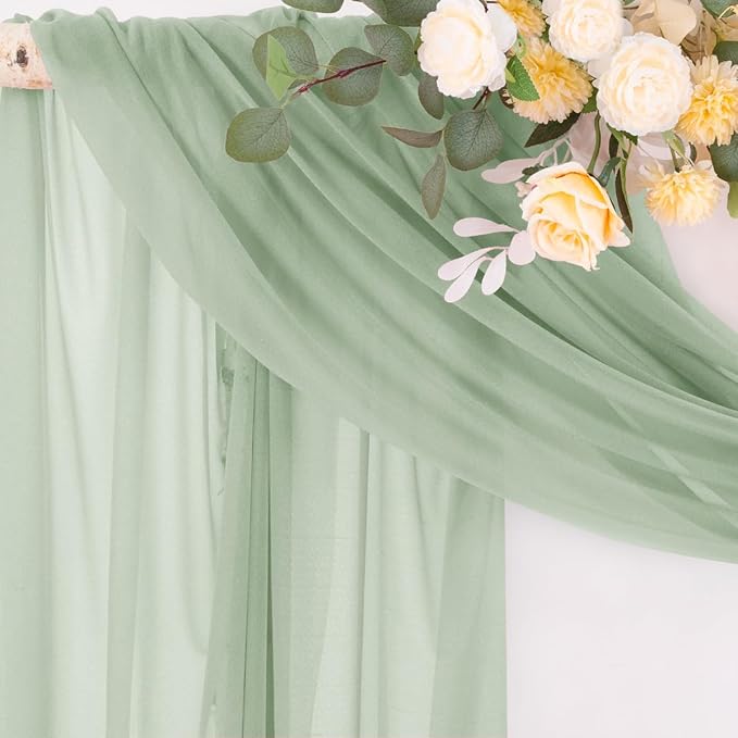 Socomi Sage Green Sheer Wedding Arch Draping Fabric 29" x 20Ft 4 Panels Outdoor - Image 2