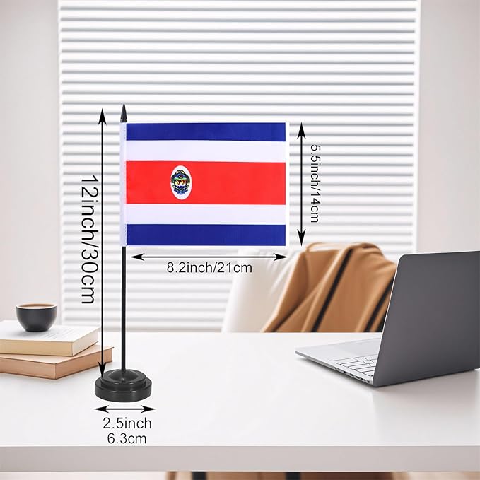 Costa Rica Desk Flag 12" Solid Pole Deluxe Set Costa Rican Flags Banner Mini - Image 2