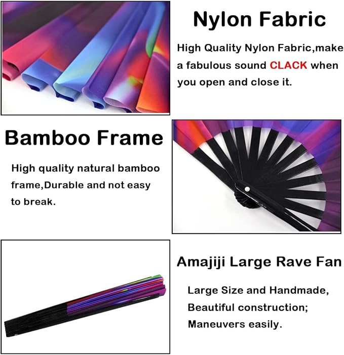 Amajiji Large Folding Hand Rave Fan Popping Fan - Image 6