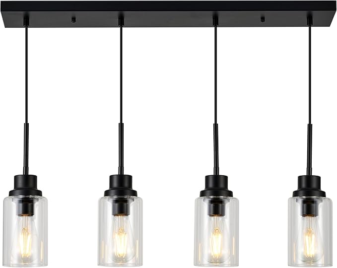 4-Lights Pendant Lighting for Kitchen Island in Black, Ceiling Light Fixtures by LIGOTFIRE