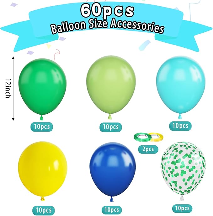 Paready Green and Blue Balloons, Teal Yellow Light Green Confetti Balloon - Image 2