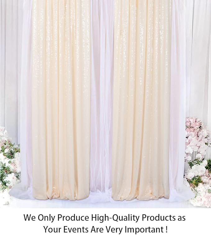 Shinybeauty Sequin Backdrop Curtains 4 Panels Ivory 2FTx8FT Sequin Fabric Photo - Image 2