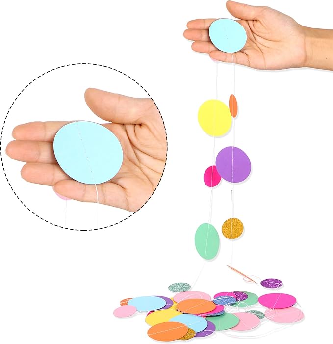 Outus 10 Pieces Colorful Dots Paper Garland Round Glitter Garland Hanging - Image 3