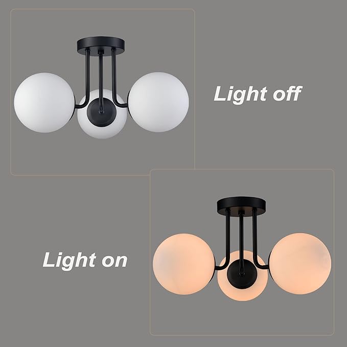 3-Light Modern Black Metal Semi Flush Mount Ceiling Light - Image 8