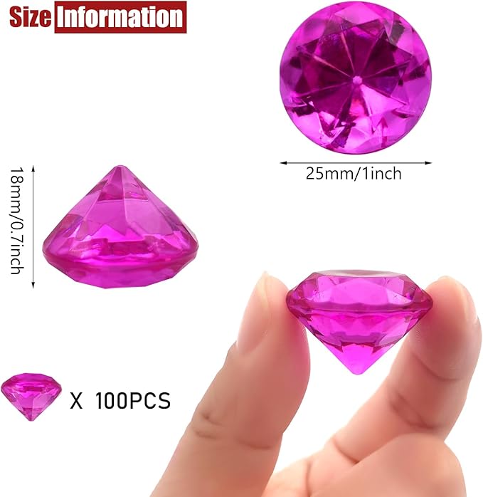 100 PCS Acrylic Diamond Gems, Rose Color Acrylic Diamonds Vase Filler 1 Inch - Image 2