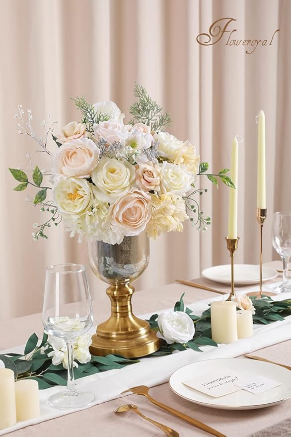 Floweroyal Artificial Flowers Combo White Flowers Mix Silk Flowers Dahlia Roses - Image 6