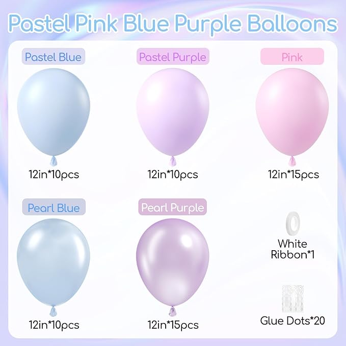 60pcs Pearl Pink and Blue Purple Balloons 12inch, Frozen Mermaid Balloons - Image 2