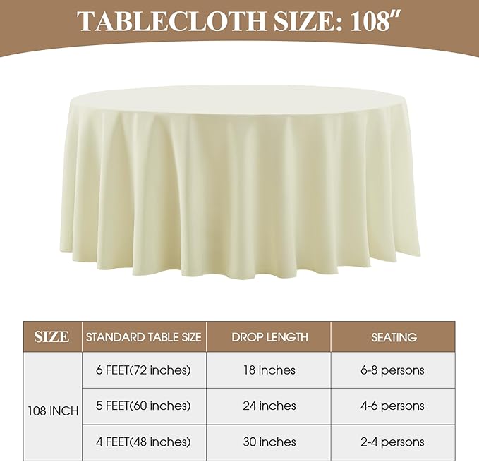 Round Tablecloth 2 Pack 108 Inch Ivory Tablecloths Washable Decorative Linen - Image 2