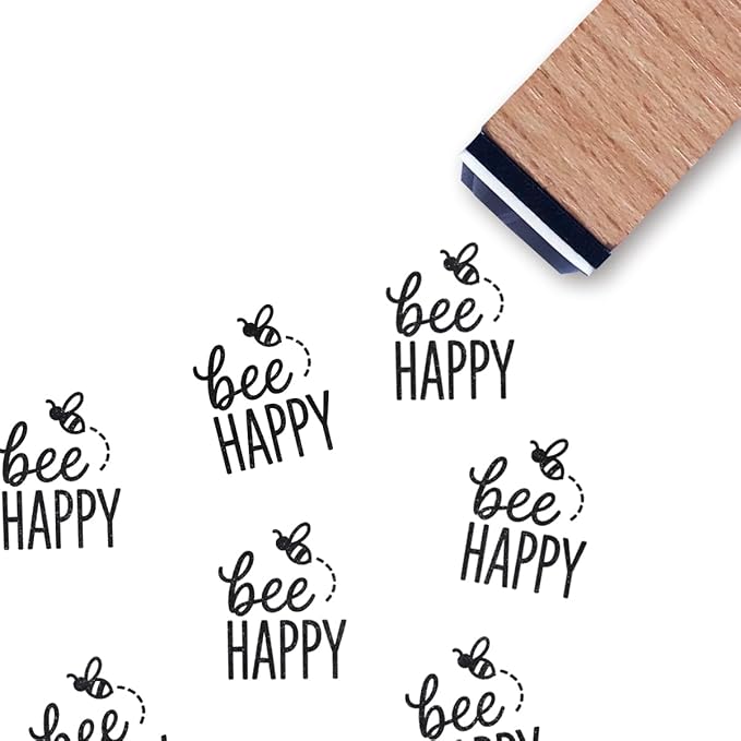 Bee Happy Rubber Stamp, 3/5 Inch Small Mini Stamp by GUVSPTI