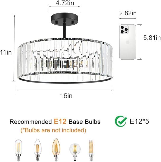 Modern Crystal Ceiling Light Fixture, Semi Flush Mount Ceiling Light, Matte - Image 6