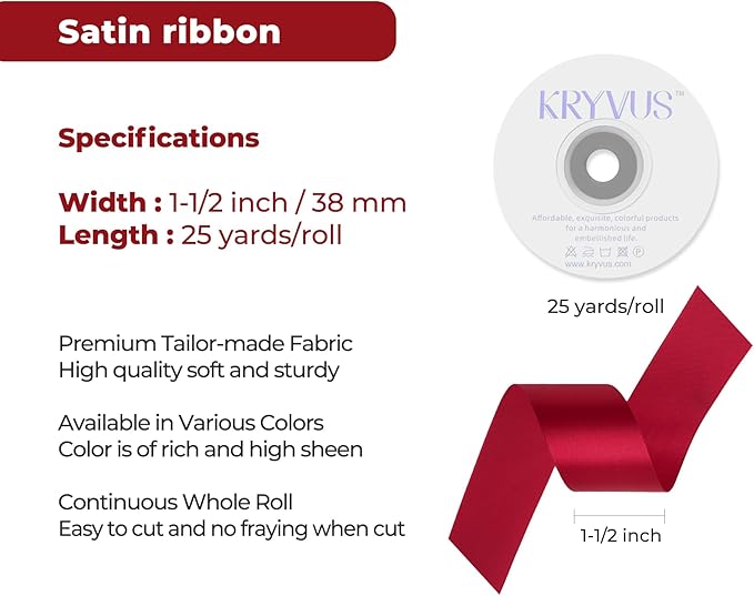 Scarlet Red Satin Ribbon 1-1/2 inch X Continuous 25 Yards, Single Face - Image 3