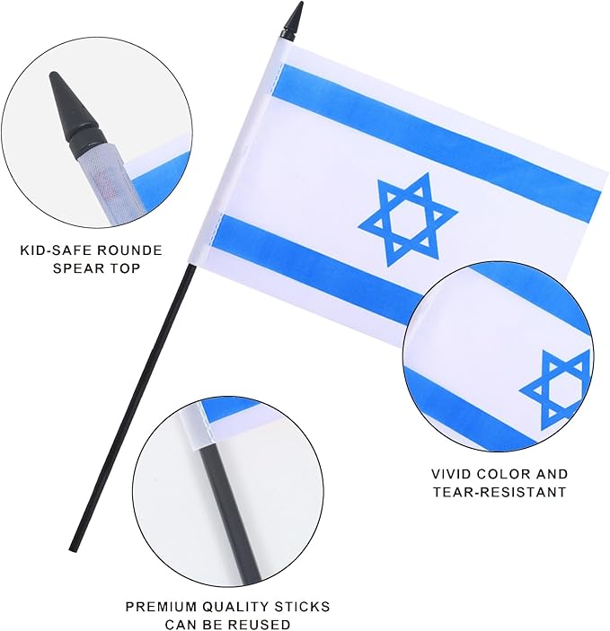 Israel Desk Flag 12" Solid Pole Deluxe Set Israeli Flags Banner Mini Small - Image 4