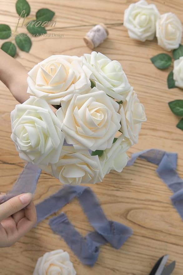 Floroom Artificial Flowers 25pcs Real Looking Ivory Foam Fake Roses - Image 5