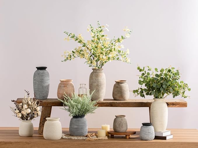 Ceramic Rustic Vase, Small Flower Farmhouse Vases Home Decor, 6“ Short Pottery - Image 8