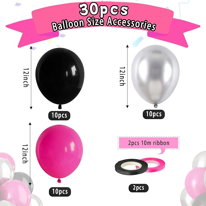 Paready Hot Pink and Black Balloons - Image 2