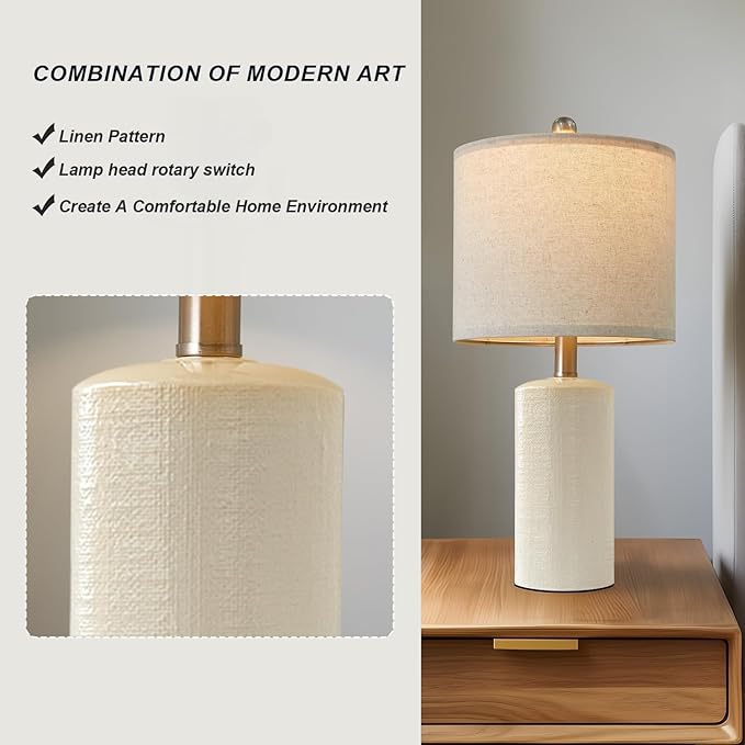 20.25" Small Single Table Lamp for Bedroom Modern Ceramic Nightstand Lamp - Image 3