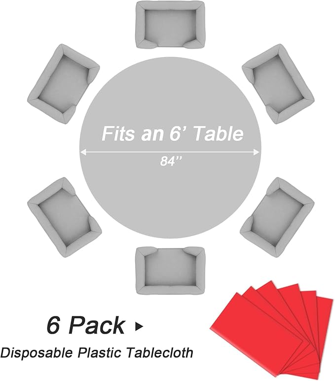 QIKSION Red Round Tablecloth 6 Pack, 84 Inch Plastic Table Cover Disposable - Image 5