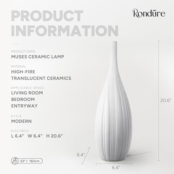RONDURE 20.6" Modern Ceramic Table Lamp, Modern Bedside Lamps - Image 3