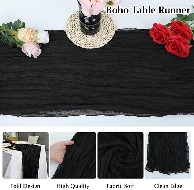 10 Pack Black Cheesecloth Table Runner -21*120Inch Long Boho Wedding Table Decor - Image 3