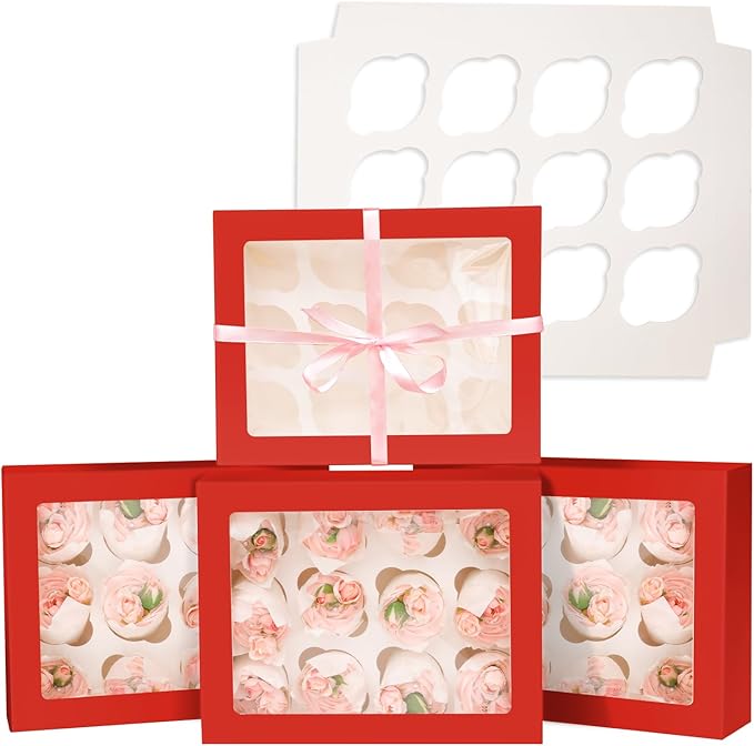 Bakepacker 12 Cupcake Containers 10-Packs Red Cupcake Box Cupcakes Carrier by Bakepacker
