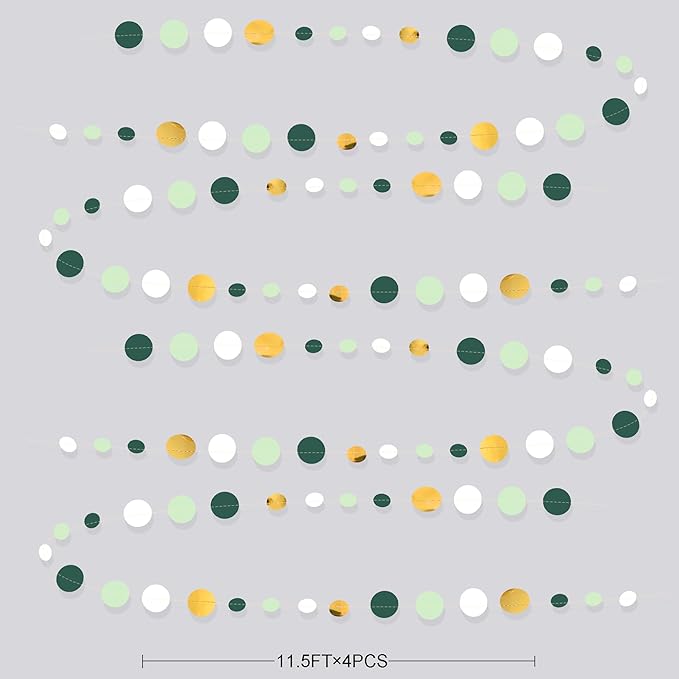 46 Ft Sage Green Gold Party Decorations Polka Dots Garlands Hanging Paper - Image 2
