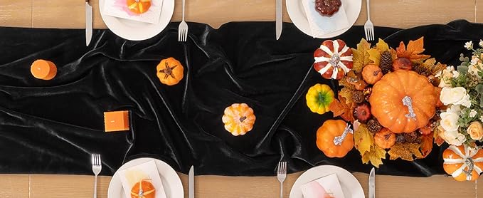 Black Velvet Table Runner Fall Halloween Black Table Runner 20 x 120 Inch - Image 6