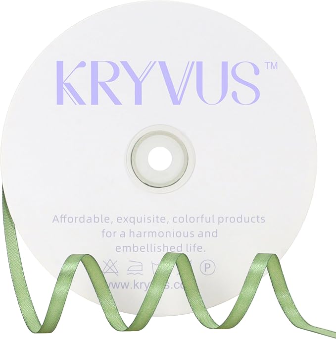 Sage Green Satin Ribbon 1/4 inch X Continuous 100 Yards, Single Face Polyester by Kryvusribbon