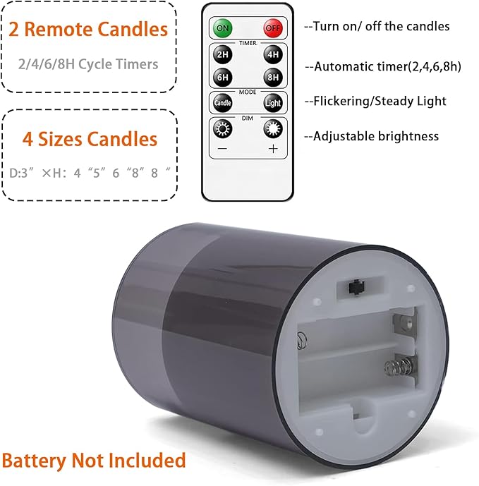 Fo32won Grey LED Flameless Pillar Candles Battery Operated - Image 7