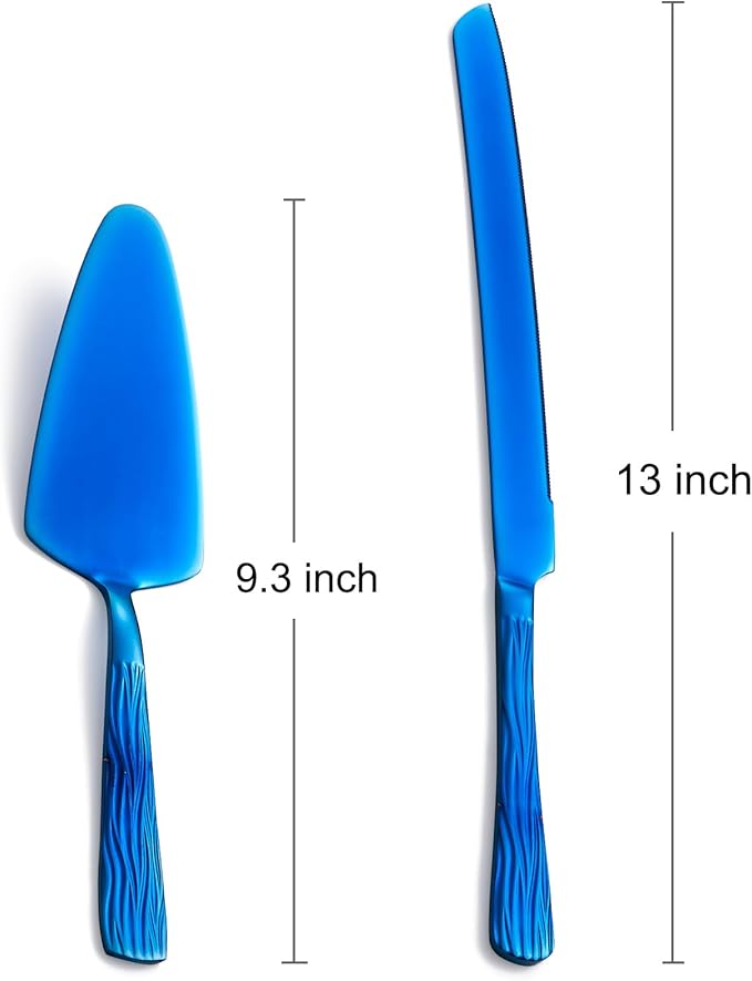 Blue Cake Cutter Set, Stainless Steel Cake Cutting Utensils Include Cake Knife - Image 2