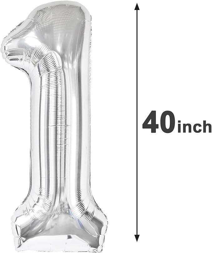 Silver Number 1 Balloon 40 inch, Number 1 Birthday Balloon - Image 2