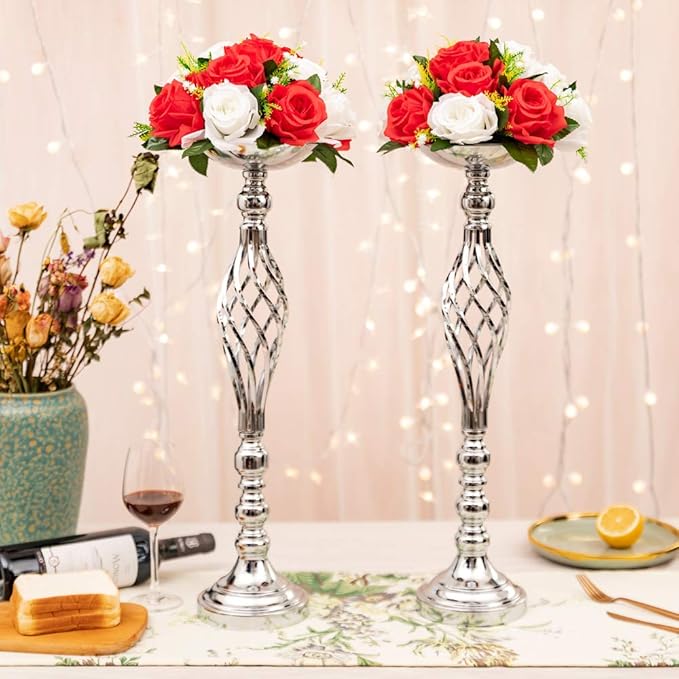 LANLONG 2pcs Metal Silver Candle Holders Road Lead Table Centerpiece Stand - Image 8