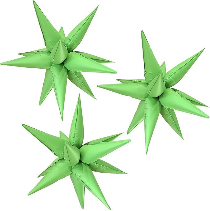 3pcs 26inch 3D matte green Explosion Star foil balloon, matte green Foil Cone by Enimapod