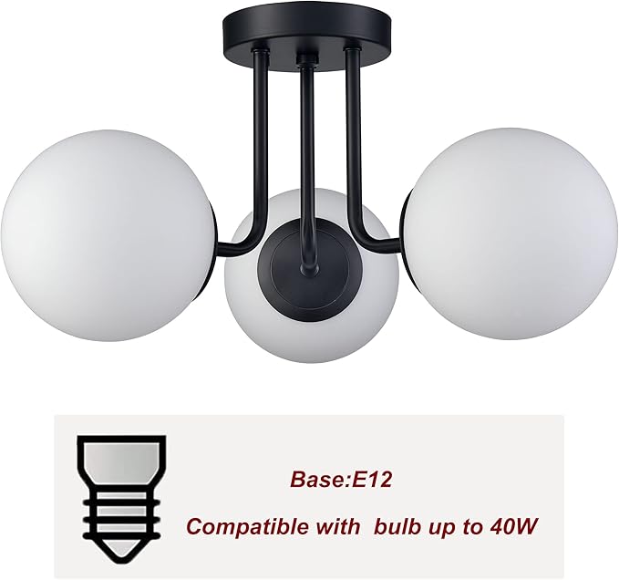 3-Light Modern Black Metal Semi Flush Mount Ceiling Light - Image 6