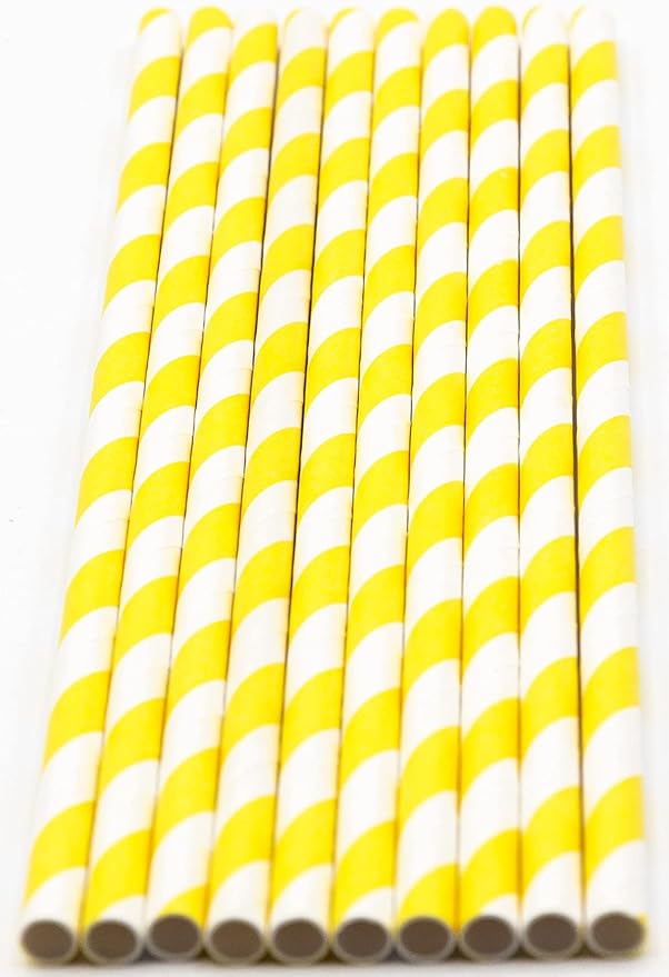 Pack of 900 Yellow Swirls Biodegradable 4-Ply Paper Drinking Straws - Image 2
