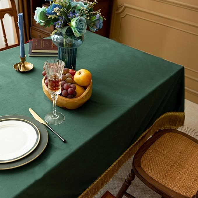 F-CHU Luxury Dark Green Tablecloth Thickset Velvet Tablecloth - Image 4