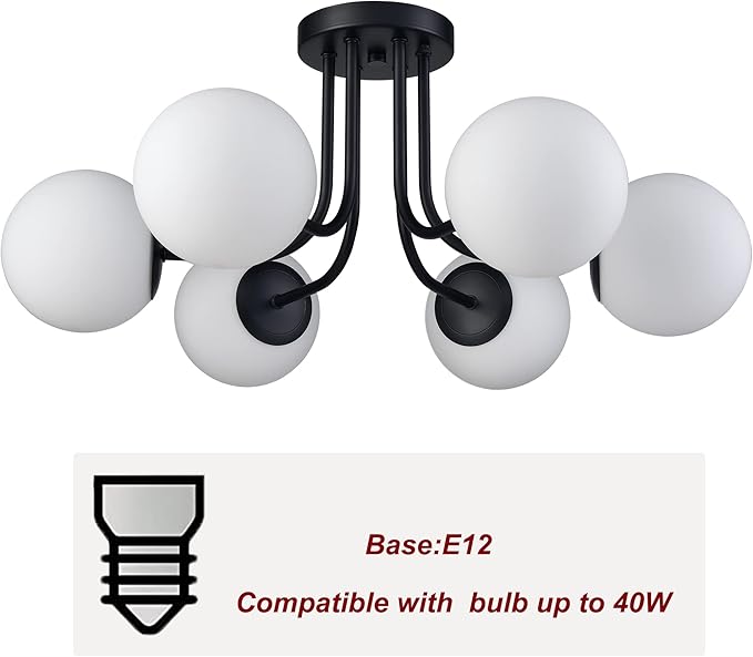 Modern 6-Light Black Metal Semi Flush Mount Ceiling Light - Image 6