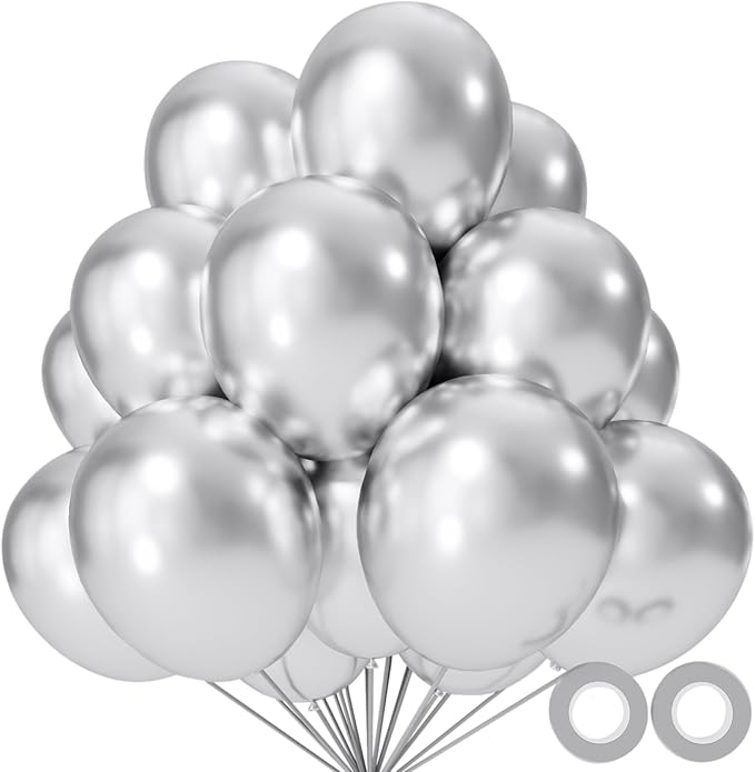 110pcs Metallic silver Balloons, Metallic silver Latex Balloons 12 inch by KUULBELA
