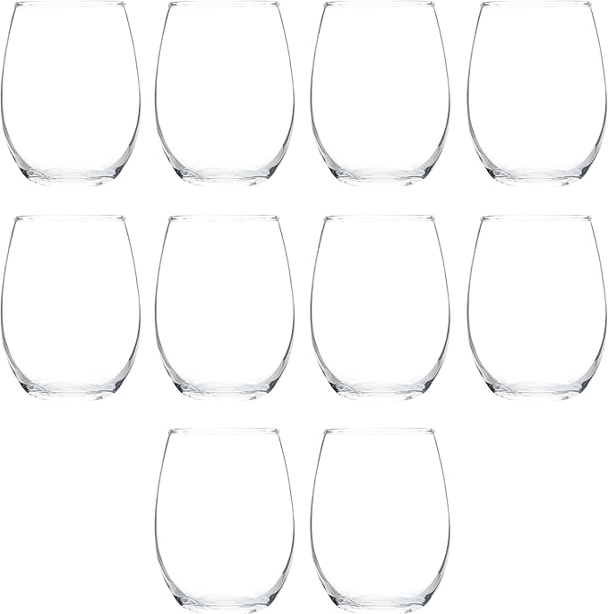DISCOUNT PROMOS Stemless Wine Glass 9 oz. Set of 10, Bulk Pack by DISCOUNTPROMOS