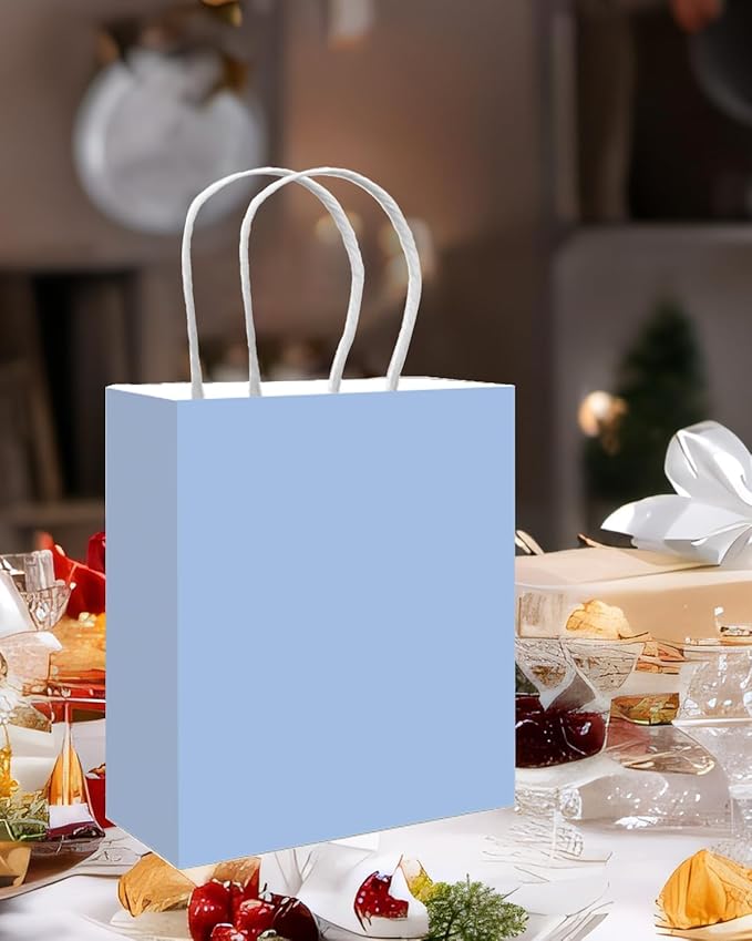 qiqee 100PCS Gift Bag with Handles Bulk Light Blue Paper Bags Multiple Uses - Image 5
