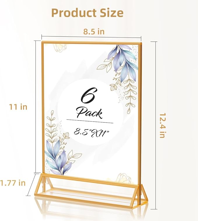 Acrylic Sign Holder 8.5X11 Gold Picture Frame Double Sided Acrylic Frame - Image 2