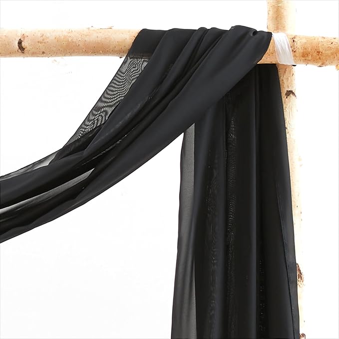 Wedding Arch Draping Fabric, 2 Panels 18FT Black Sheer Chiffon Curtain Drapes 6 - Image 3