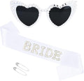 White Bride Sash & Heart Sunglasses Set Bachelorette Party Decorations Bridal by FASHIONORIGINSANDHERE