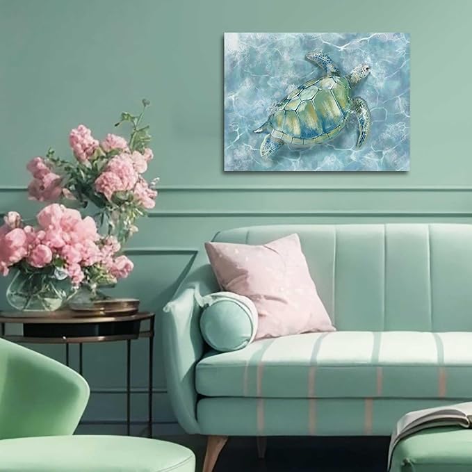 XIANSHOU Bathroom Pictures Wall Decor Blue Sea Turtle Wall Art Funny Animal - Image 3